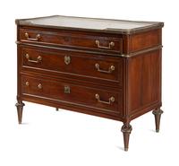 A Directoire Gilt Bronze Mounted Mahogany and Marble-Top Commode
