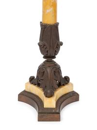 A Pair of French Bronze and Marble Four-Light Candelabra