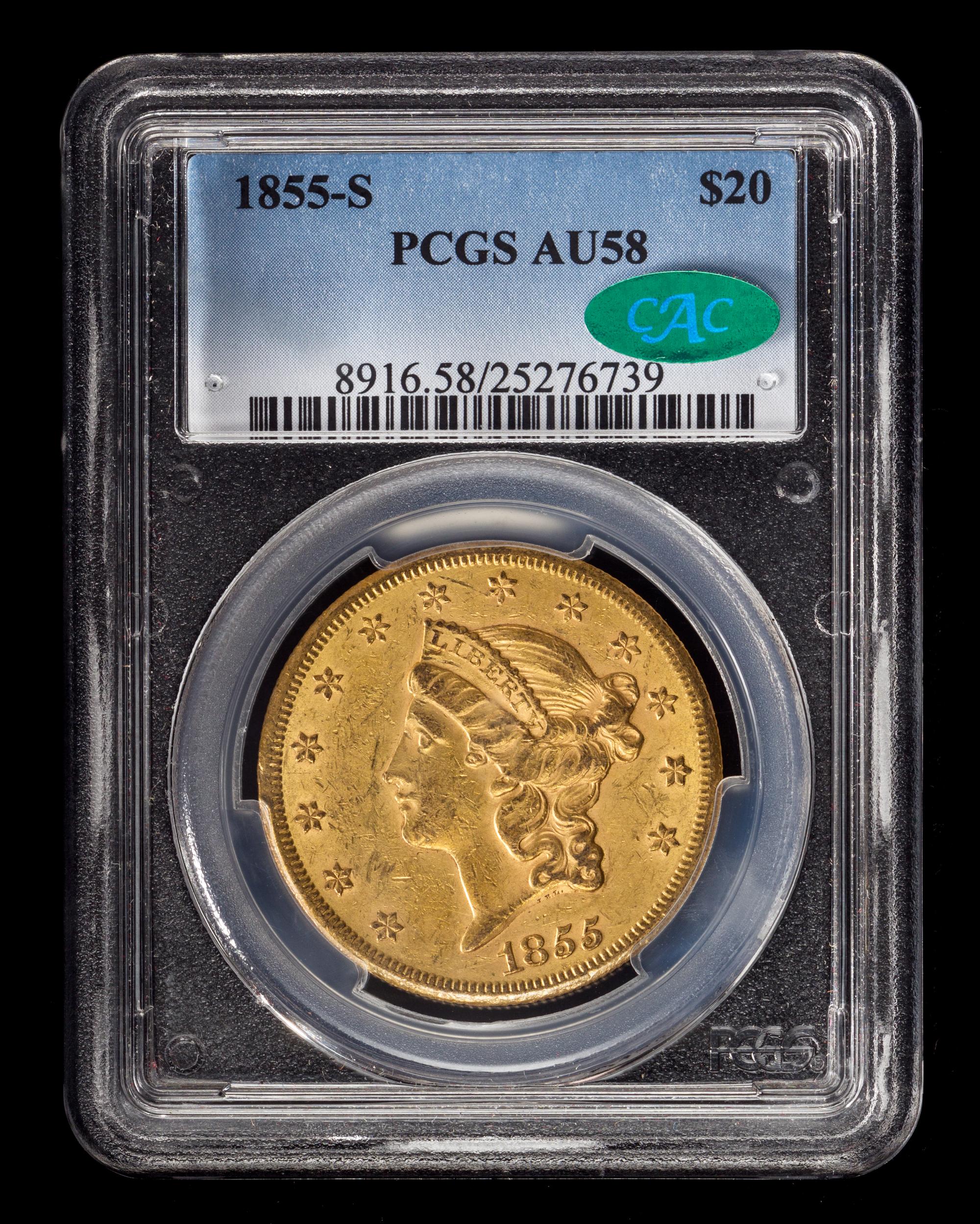 A United States 1855-S Liberty Head $20 Gold Coin