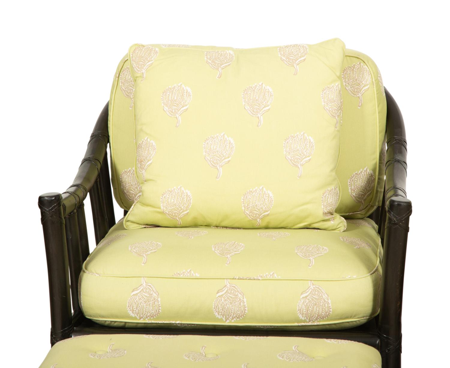A McGuire Black Painted Rattan Six-Piece Furniture Suite