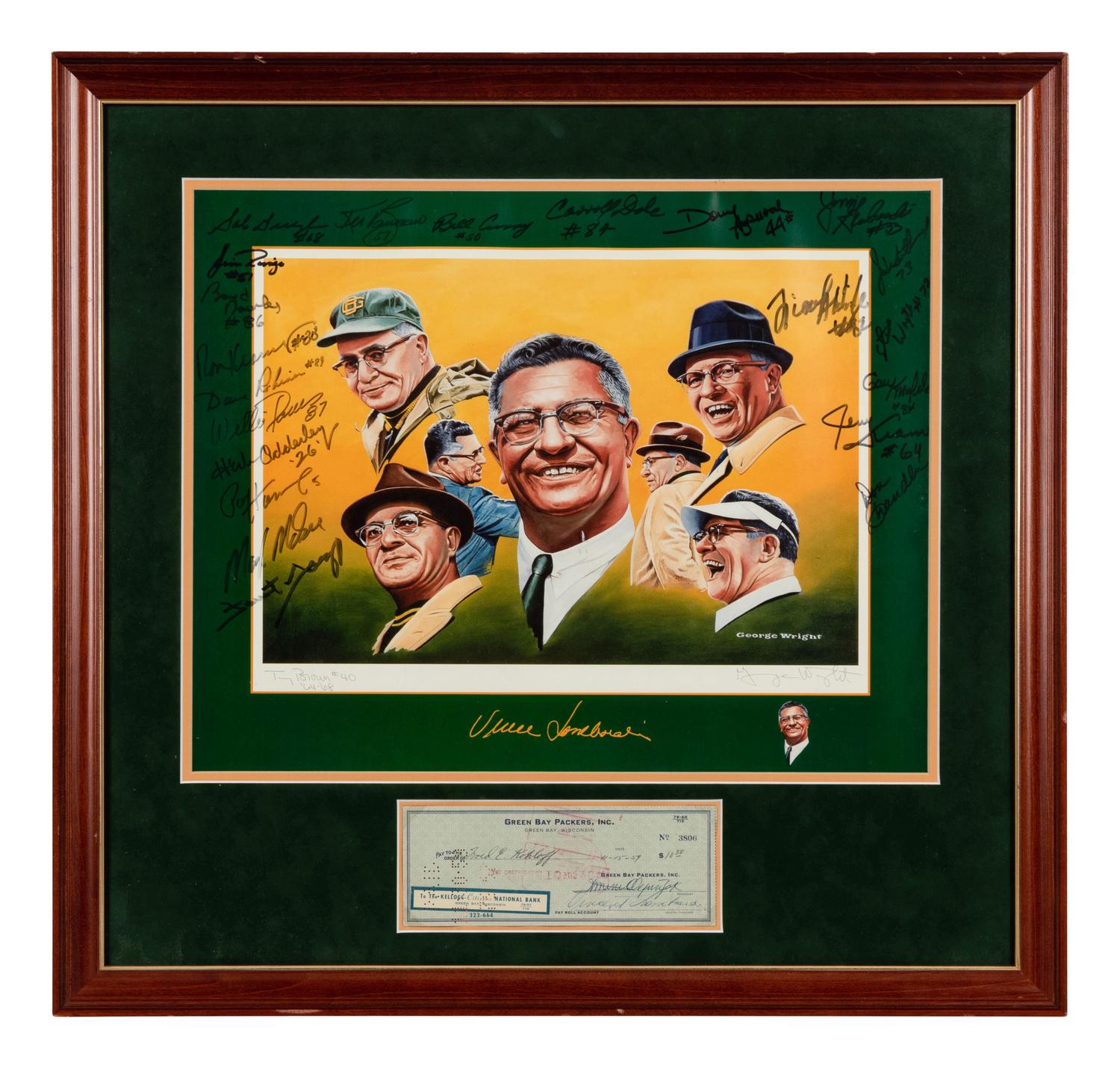 A Green Bay Packers Vince Lombardi Signed Autograph Check Presentation Formerly Displayed at Mike Ditka’s Restaurant