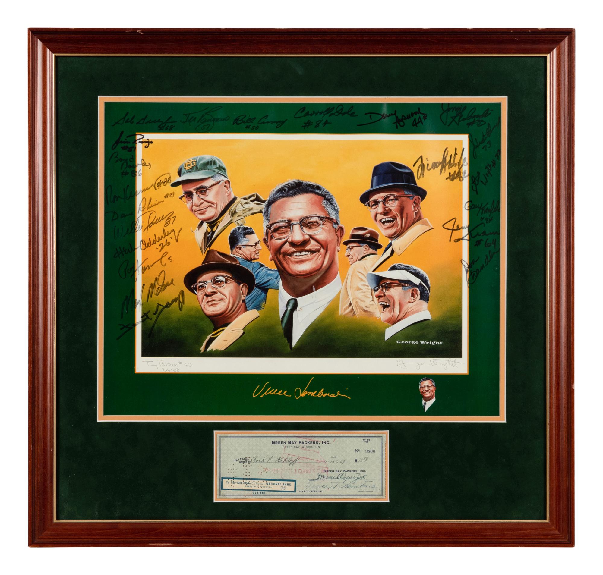 A Green Bay Packers Vince Lombardi Signed Autograph Check Presentation Formerly Displayed at Mike Ditka’s Restaurant