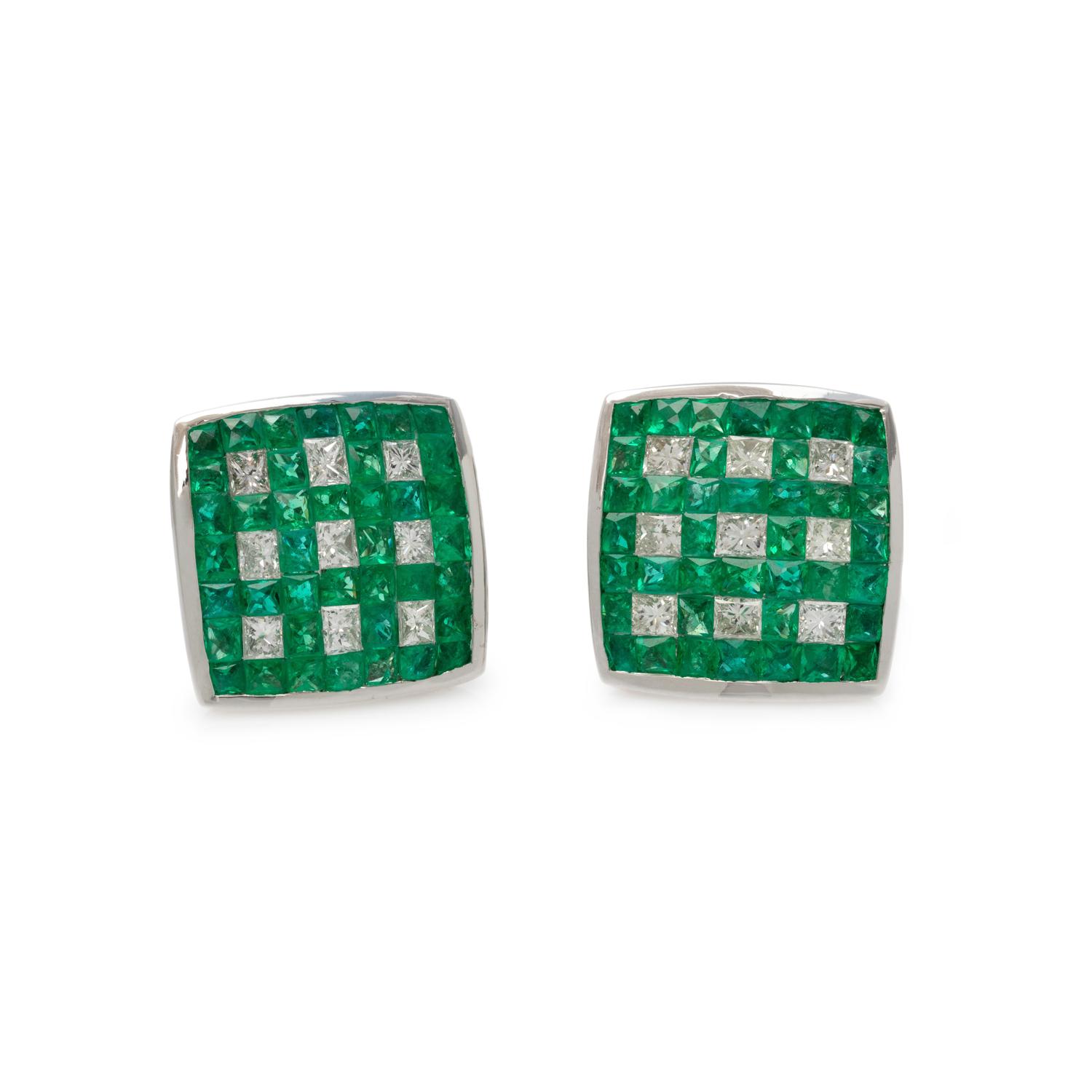 EMERALD AND DIAMOND CUFFLINKS