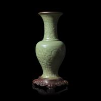 A Chinese Longquan Celadon Porcelain Yenyen Vase, Mid-Late Ming Dynasty — 明中晚期 龙泉青釉刻花凤尾尊