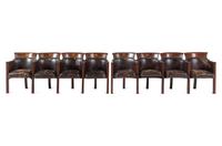Two Sets of Four Inlaid Mahogany Theater Seats