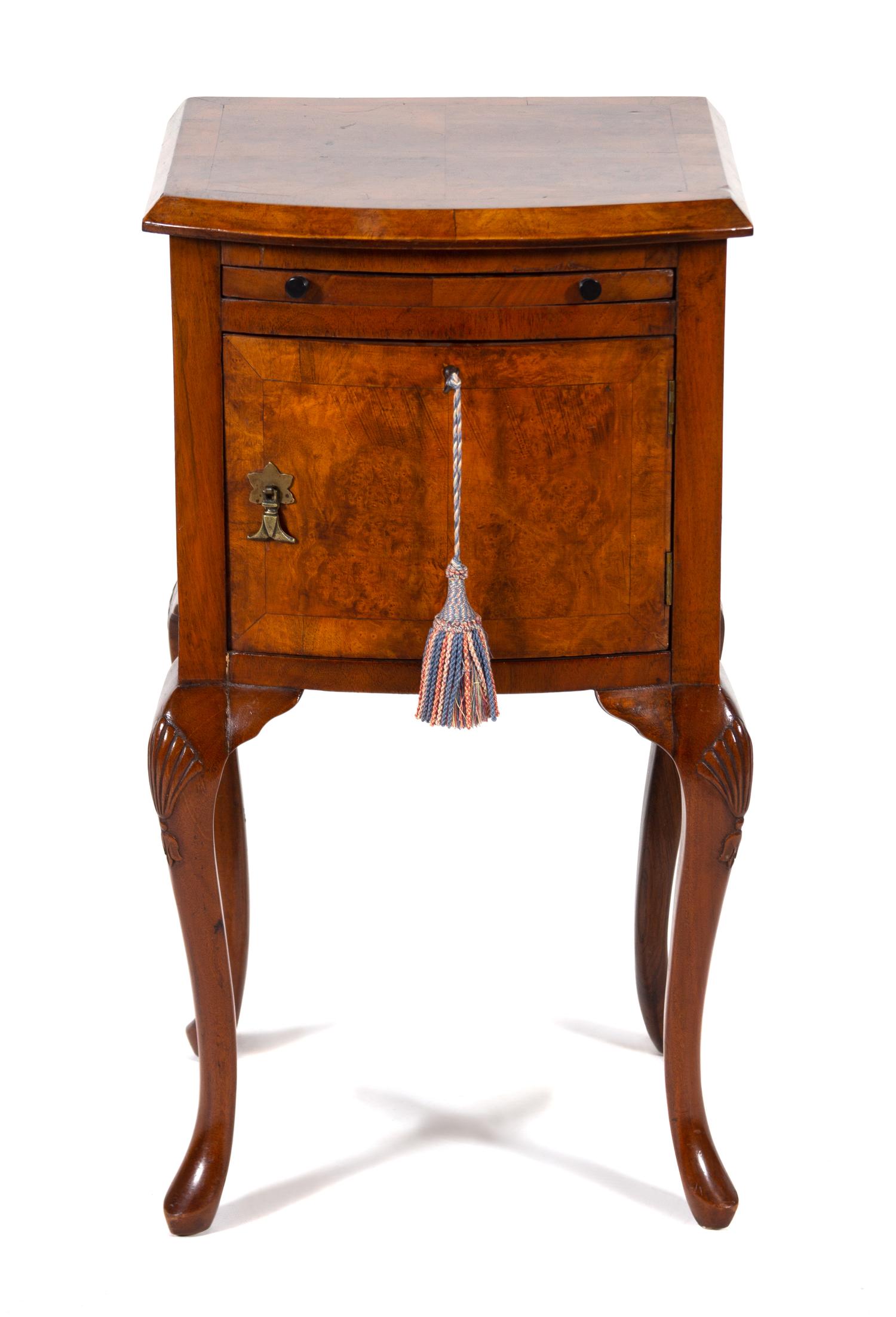 A George II Style Burl Walnut Bow Front Side Cabinet Height 30 x width 16 1/4 x depth 15 inches. — 19TH CENTURY