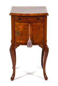A George II Style Burl Walnut Bow Front Side Cabinet Height 30 x width 16 1/4 x depth 15 inches. — 19TH CENTURY
