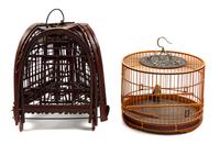 Two Chinese Bamboo and Wood Birdcages Height 14 inches. — QING DYNASTY (1644-1911)