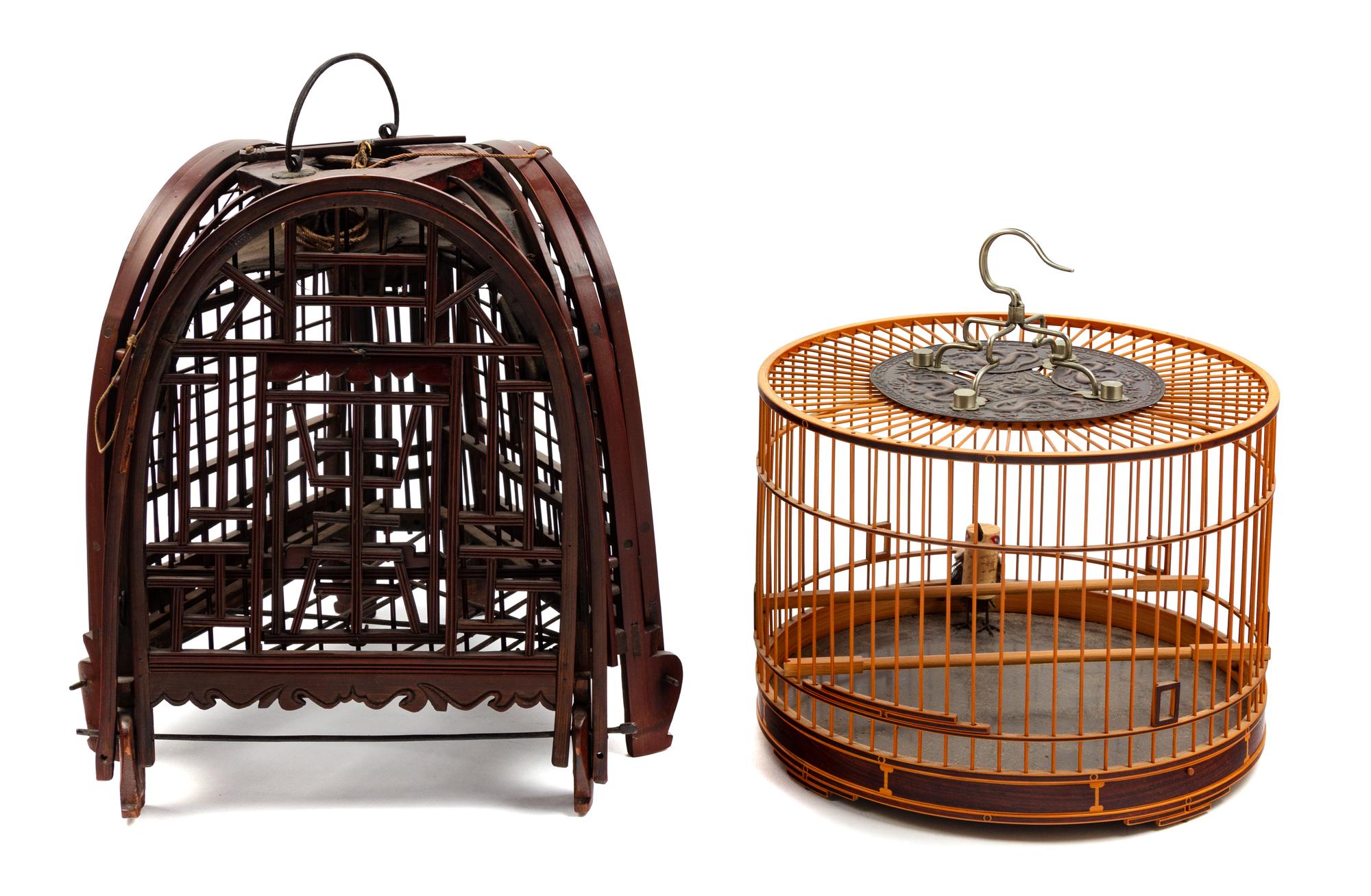 Two Chinese Bamboo and Wood Birdcages Height 14 inches. — QING DYNASTY (1644-1911)
