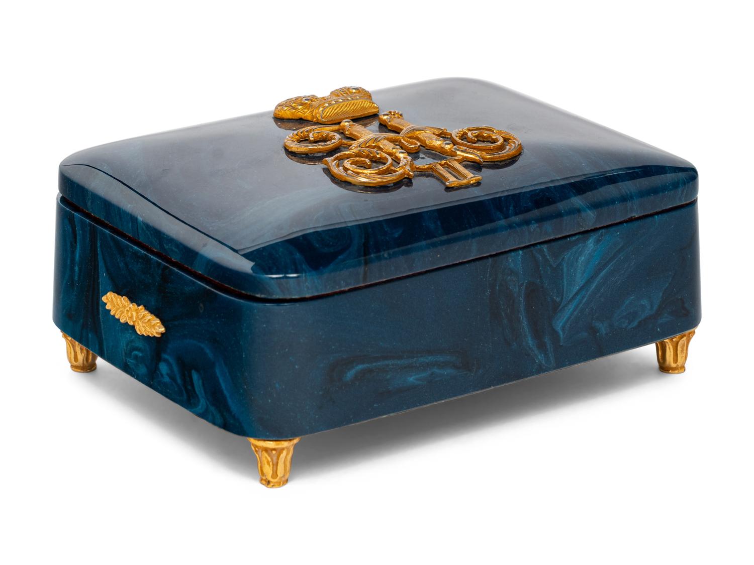 A Russian Gilt Metal Mounted Blue Variegated Hardstone Box and Cover
