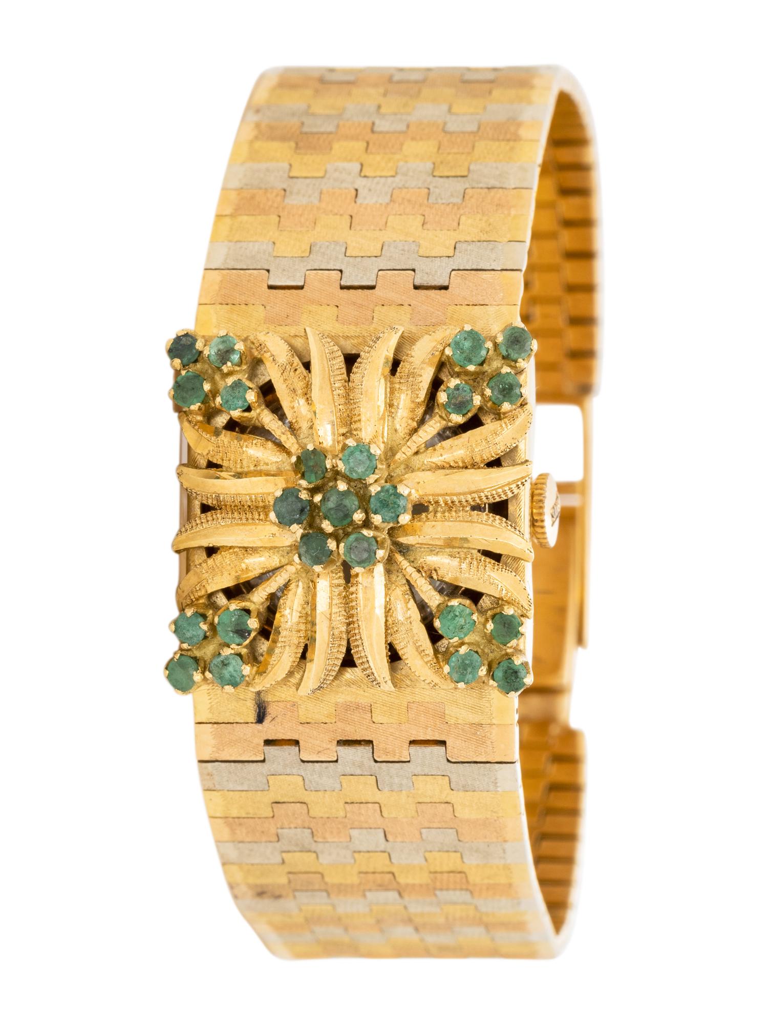 TRICOLOR GOLD AND EMERALD SURPRISE WATCH