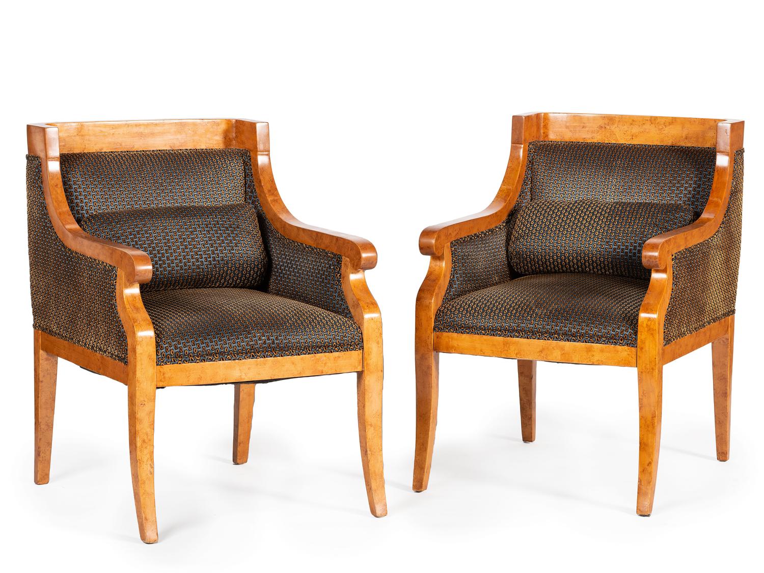 A Pair of Biedermeier Burlwood Bergeres
