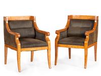 A Pair of Biedermeier Burlwood Bergeres