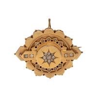 ETRUSCAN REVIVAL, YELLOW GOLD AND DIAMOND BROOCH