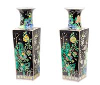 A Pair of Chinese Famille Noir Porcelain Vases Height 18 1/4 inches. — 20TH CENTURY