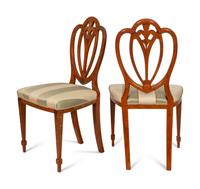 A Pair of Satinwood Shield-Back Paint Decorated Side Chairs