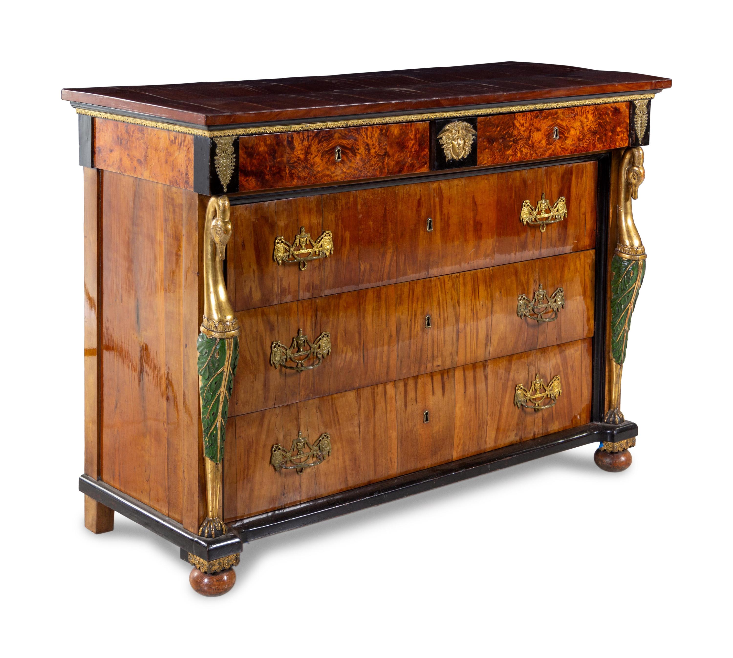 An Empire Style Parcel Gilt Walnut Commode