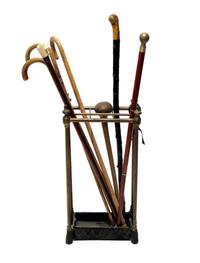 Brass and iron umbrella stand with canes 19th/20th century