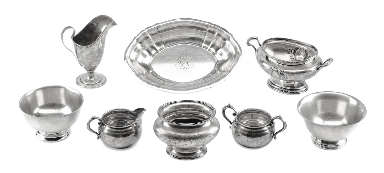 A Group of Eight American Silver Holloware Articles, Gorham Mfg. Co., Providence, RI and Other Makers, comprising a pair of Revere bowl