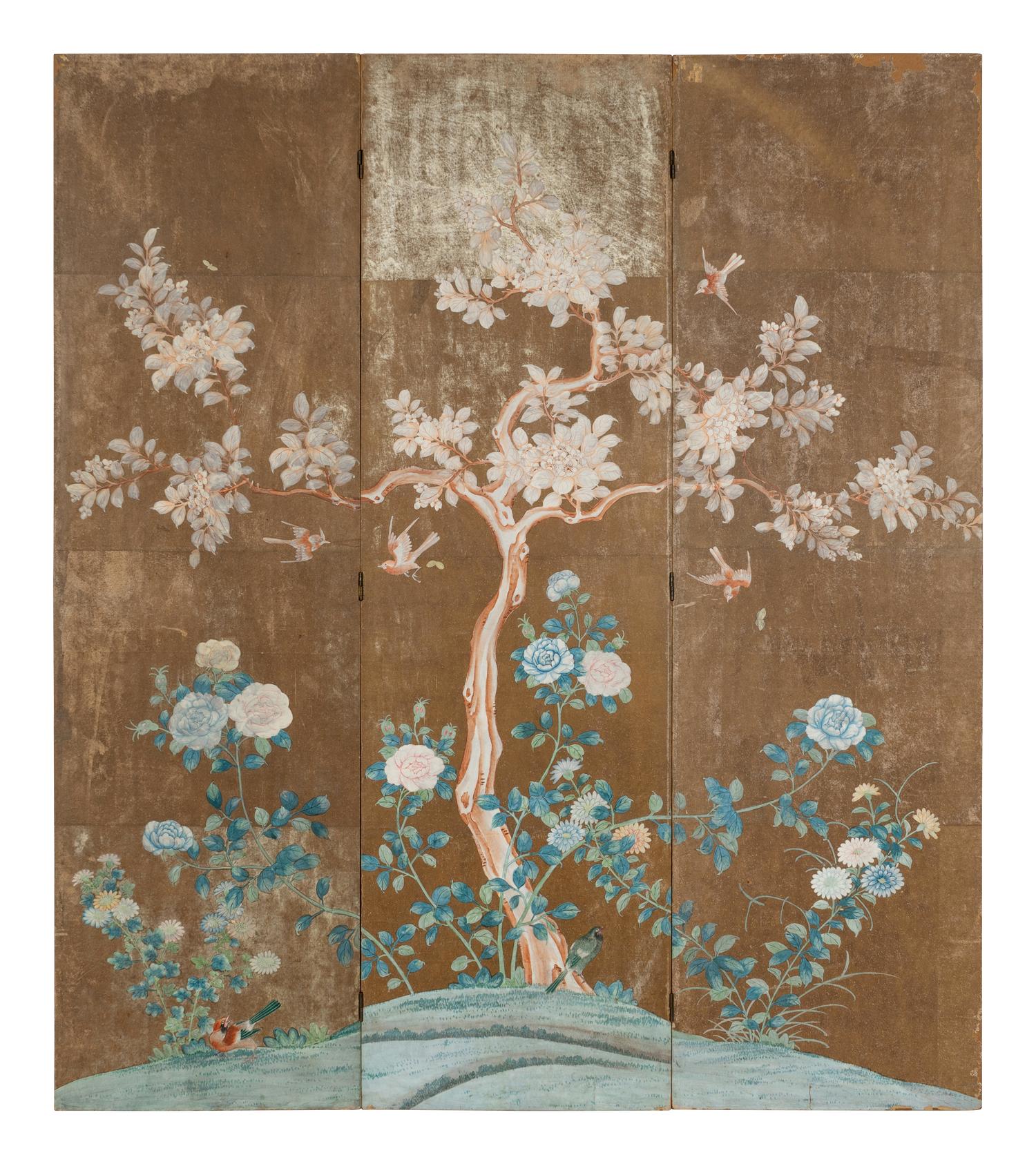 A Chinese Export Hand-Painted Wallpaper Screen