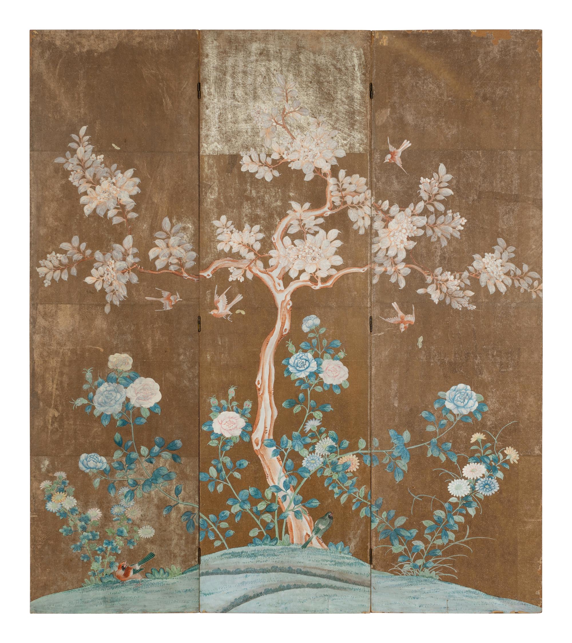 A Chinese Export Hand-Painted Wallpaper Screen