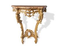 A small Louis XV giltwood console table with marble top, 18th century