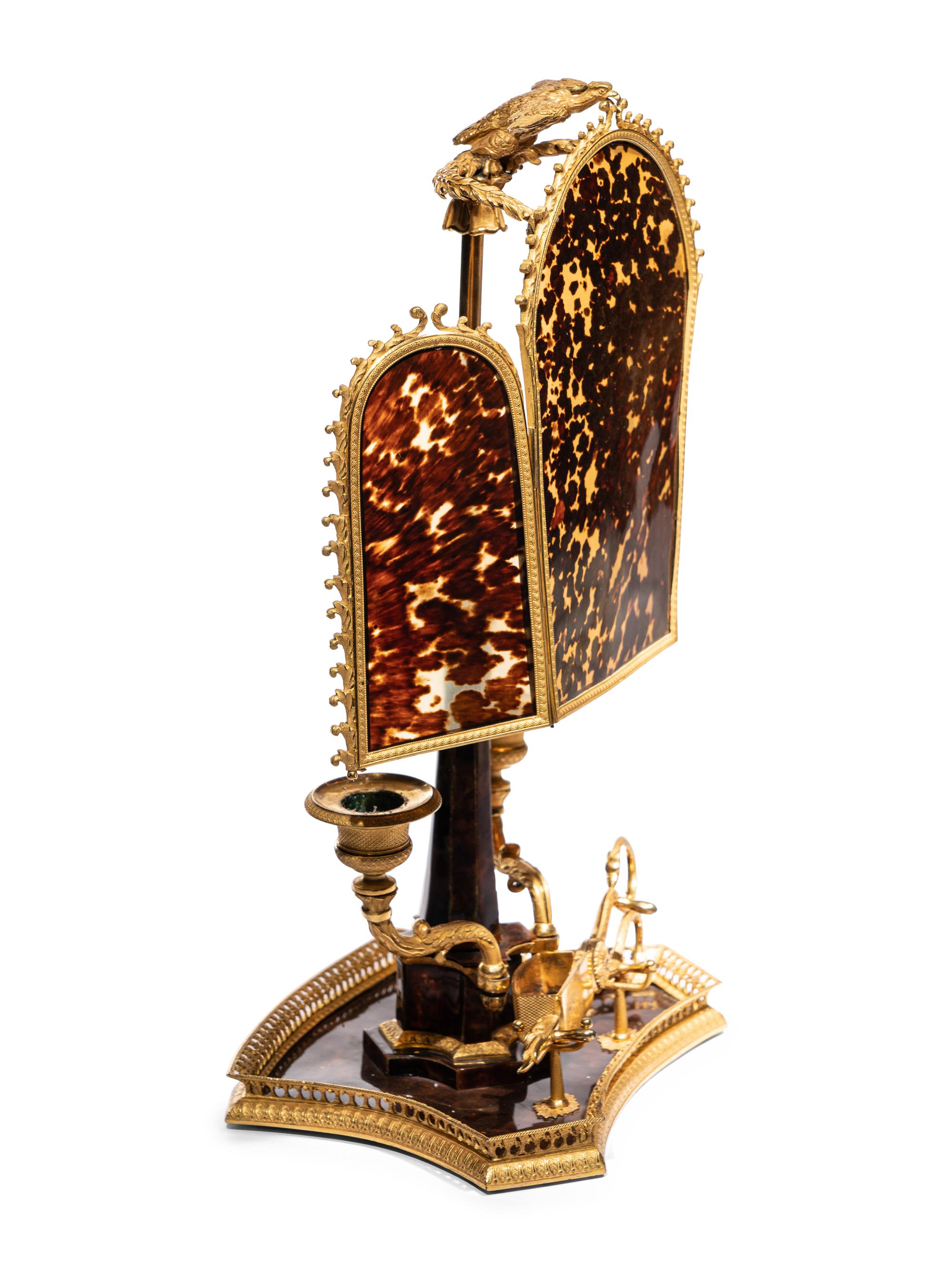 An Empire Gilt Bronze and Tortoiseshell Two-Light Candelabrum à Écran