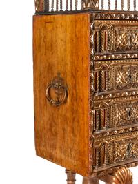 A Spanish Gilt and Polychrome Decorated Walnut Vargueño