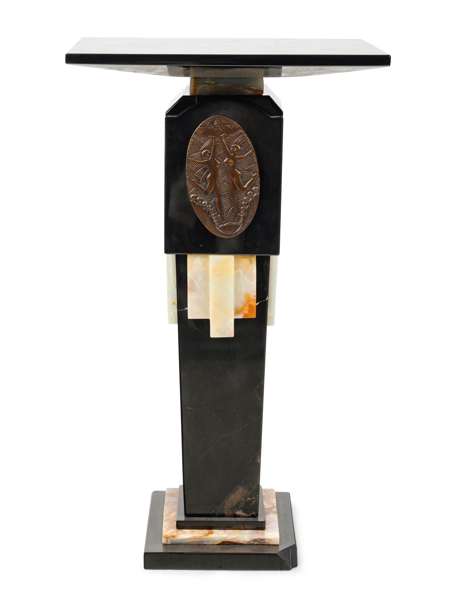 An Art Deco Marble, Onyx and Bronze Mounted Pedestal