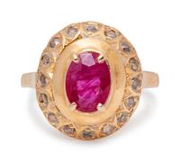 An 18 Karat Yellow Gold, Ruby and Diamond Ring,