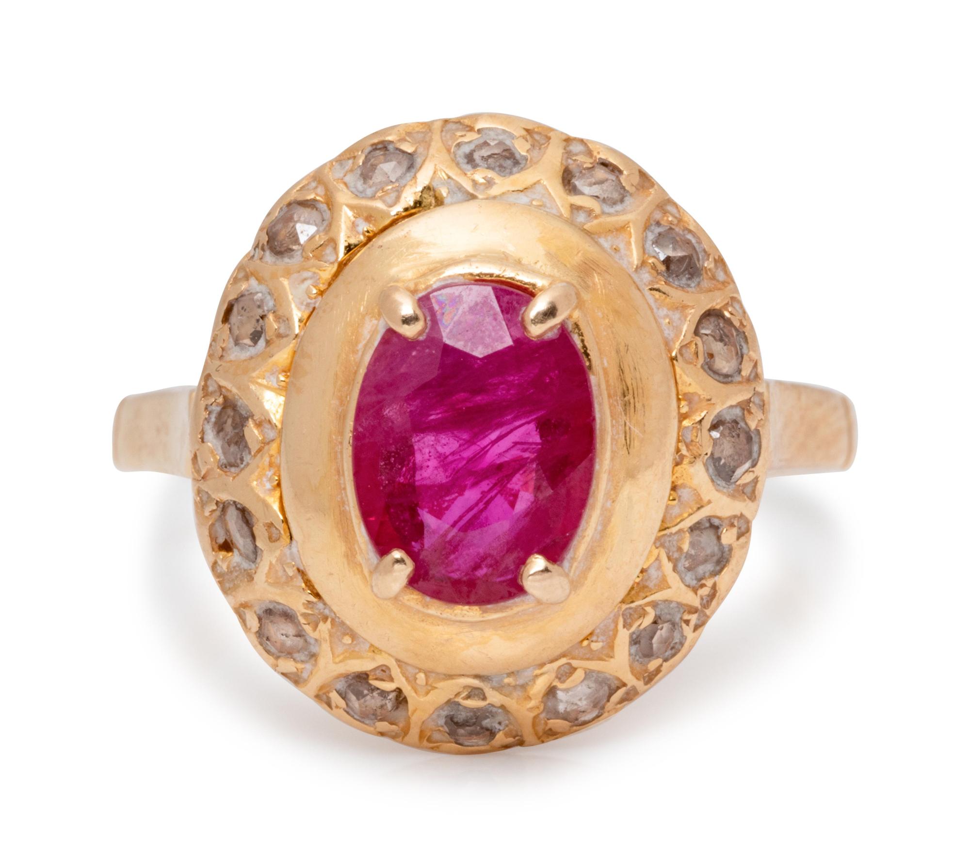 An 18 Karat Yellow Gold, Ruby and Diamond Ring,