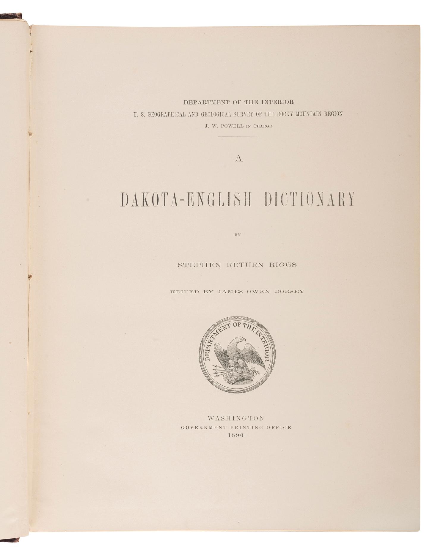 [NATIVE AMERICANA - ETHNOLOGY]. A group of Ethnology works, including Dakota-English Dictionary.