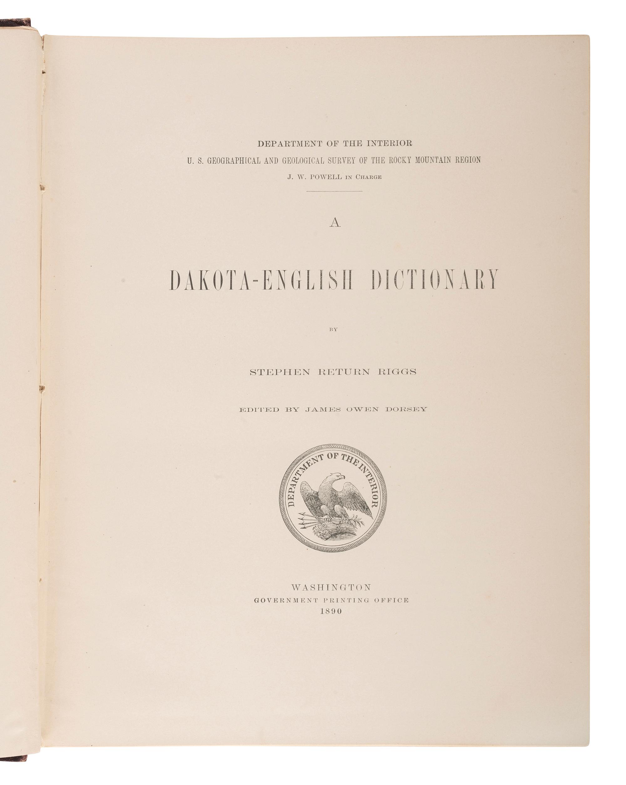 [NATIVE AMERICANA - ETHNOLOGY]. A group of Ethnology works, including Dakota-English Dictionary.