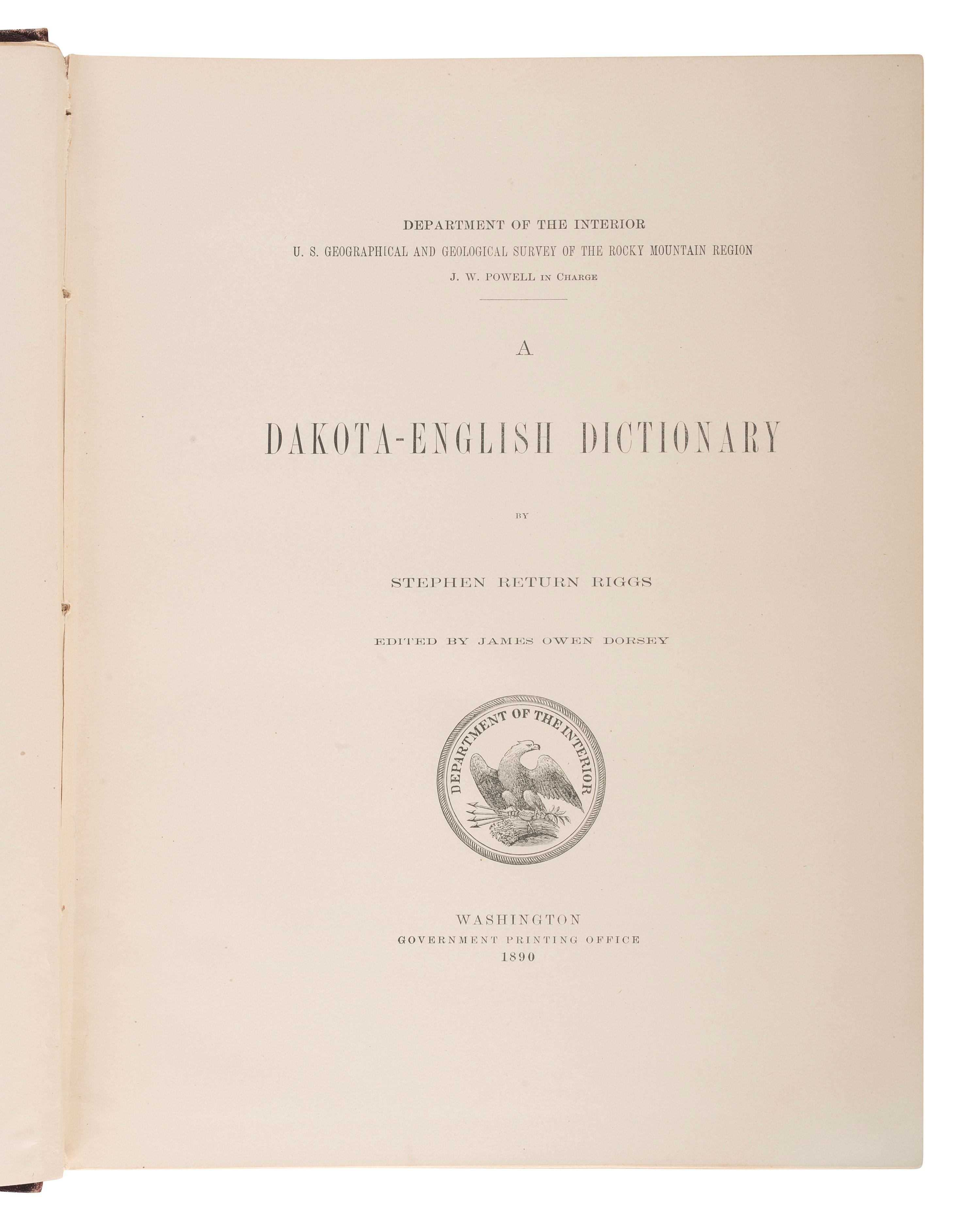 [NATIVE AMERICANA - ETHNOLOGY]. A group of Ethnology works, including Dakota-English Dictionary.