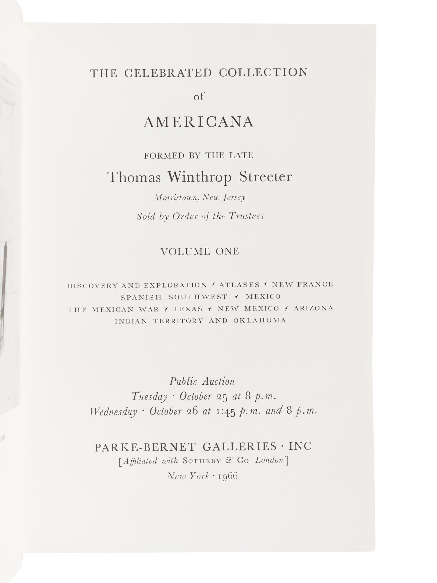 [BIBLIOGRAPHY] -- [STREETER, Thomas]. Parke-Bernet Galleries. Celebrated collection of Americana formed by the late Thomas Winthrop Streeter. New York: Parke-Bernet Galleries, Inc., 1966-1969.