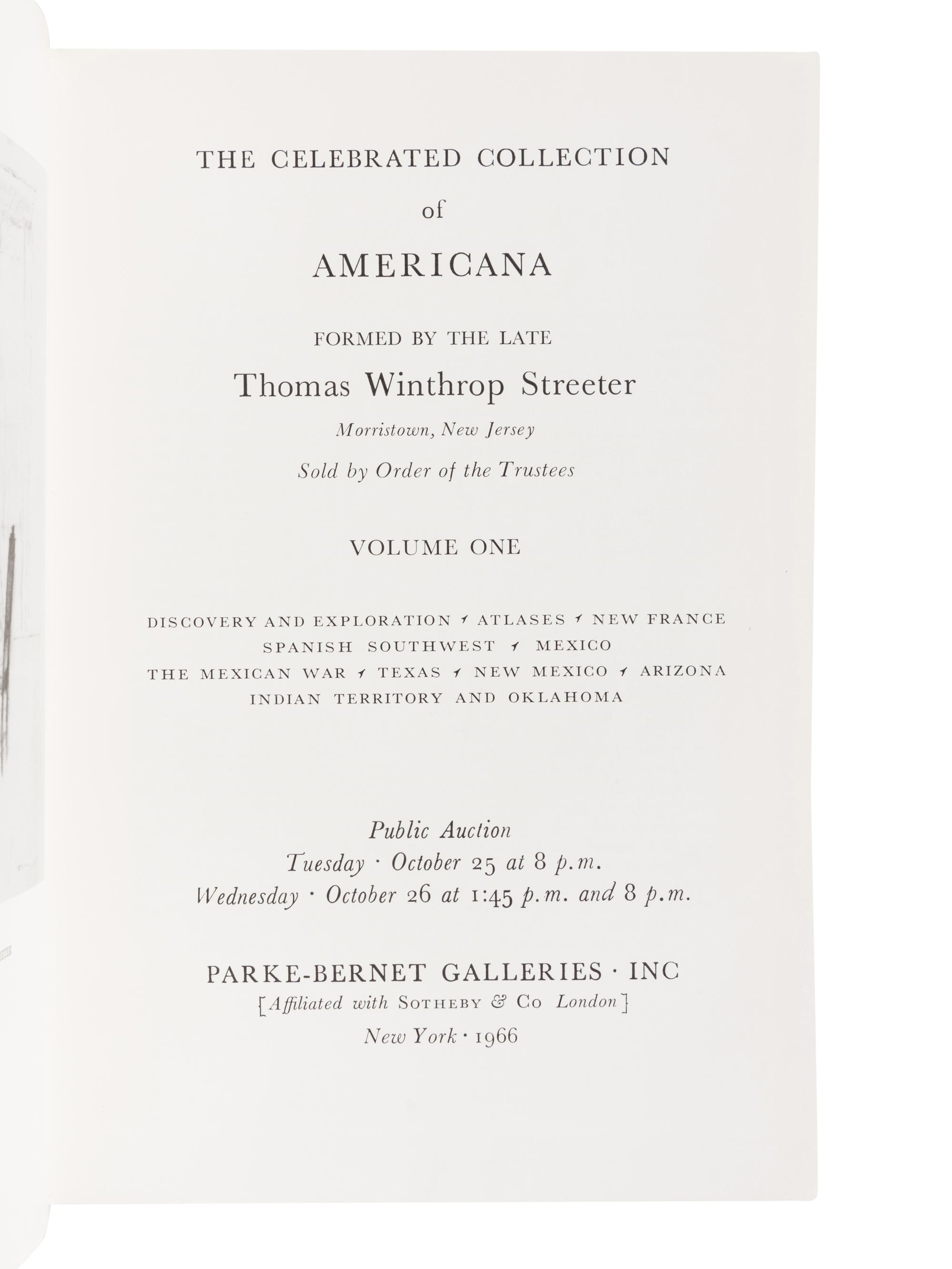[BIBLIOGRAPHY] -- [STREETER, Thomas]. Parke-Bernet Galleries. Celebrated collection of Americana formed by the late Thomas Winthrop Streeter. New York: Parke-Bernet Galleries, Inc., 1966-1969.