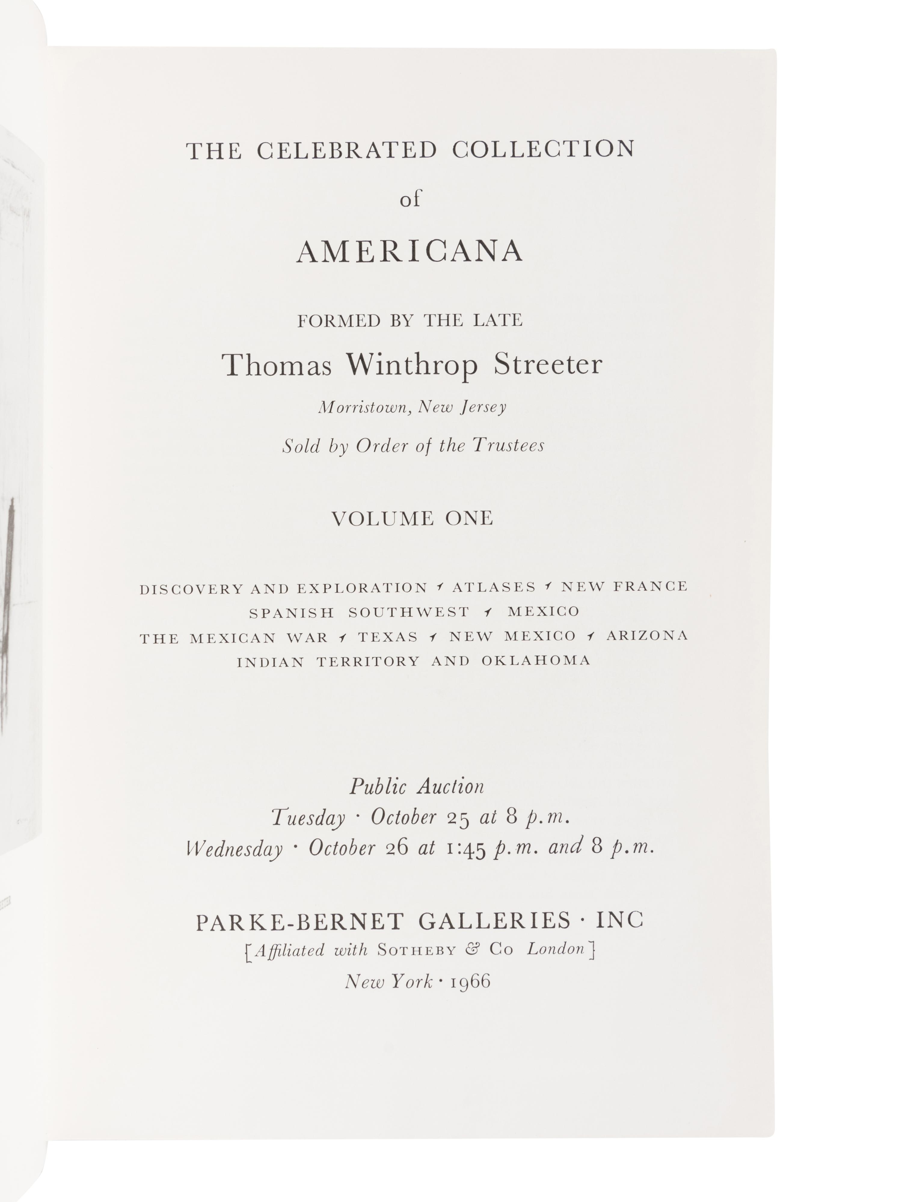 [BIBLIOGRAPHY] -- [STREETER, Thomas]. Parke-Bernet Galleries. Celebrated collection of Americana formed by the late Thomas Winthrop Streeter. New York: Parke-Bernet Galleries, Inc., 1966-1969.