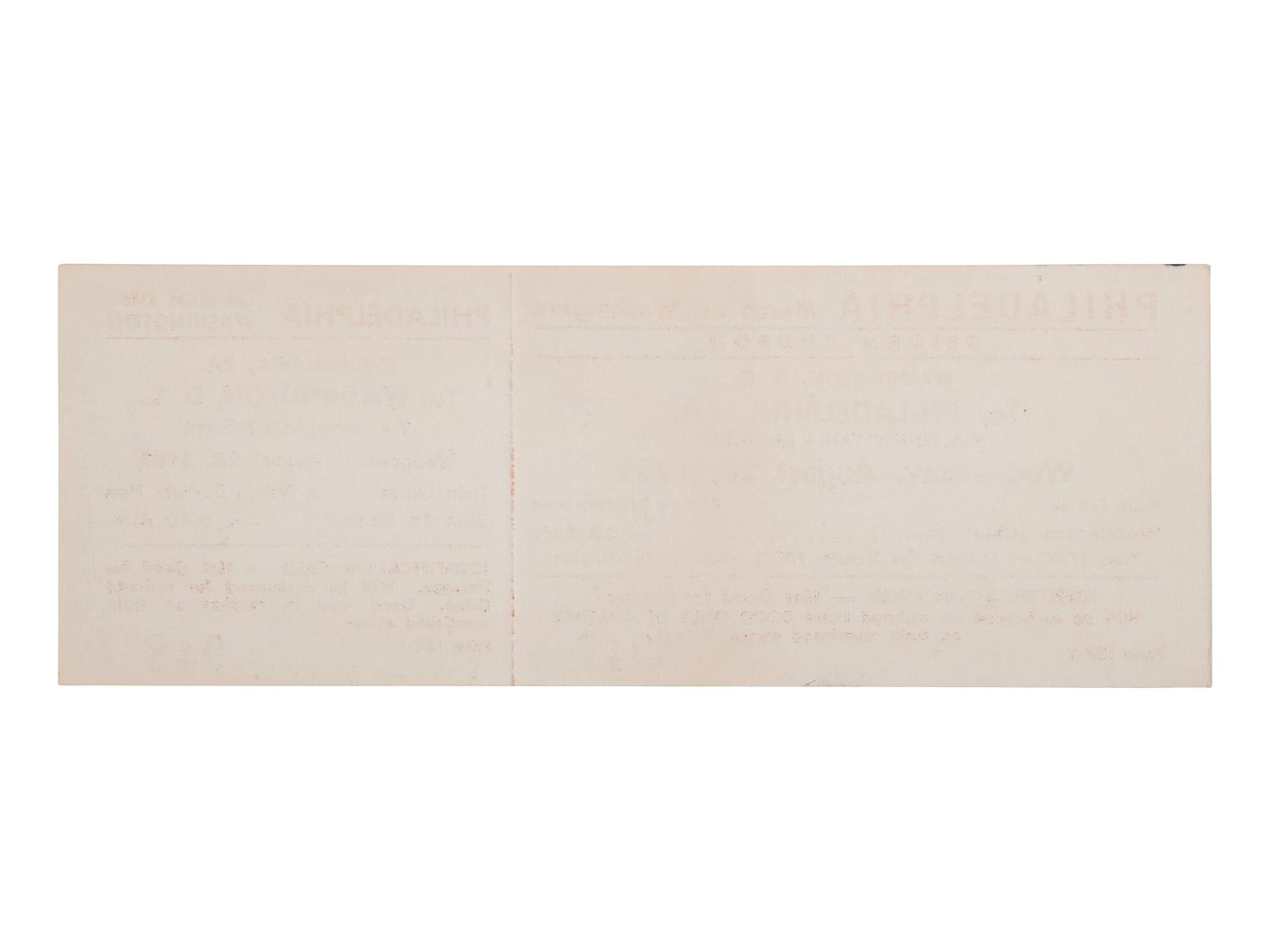 [CIVIL RIGHTS]. March on Washington unused round-trip bus ticket from Philadelphia to Washington, DC. 28 August 1963.