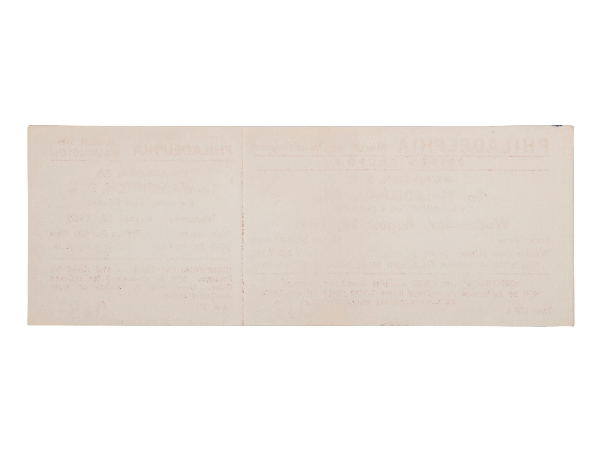 [CIVIL RIGHTS]. March on Washington unused round-trip bus ticket from Philadelphia to Washington, DC. 28 August 1963.