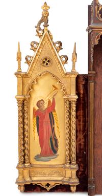 A Continental Carved Oak Altar Panel with Paintings after Fra Angelico