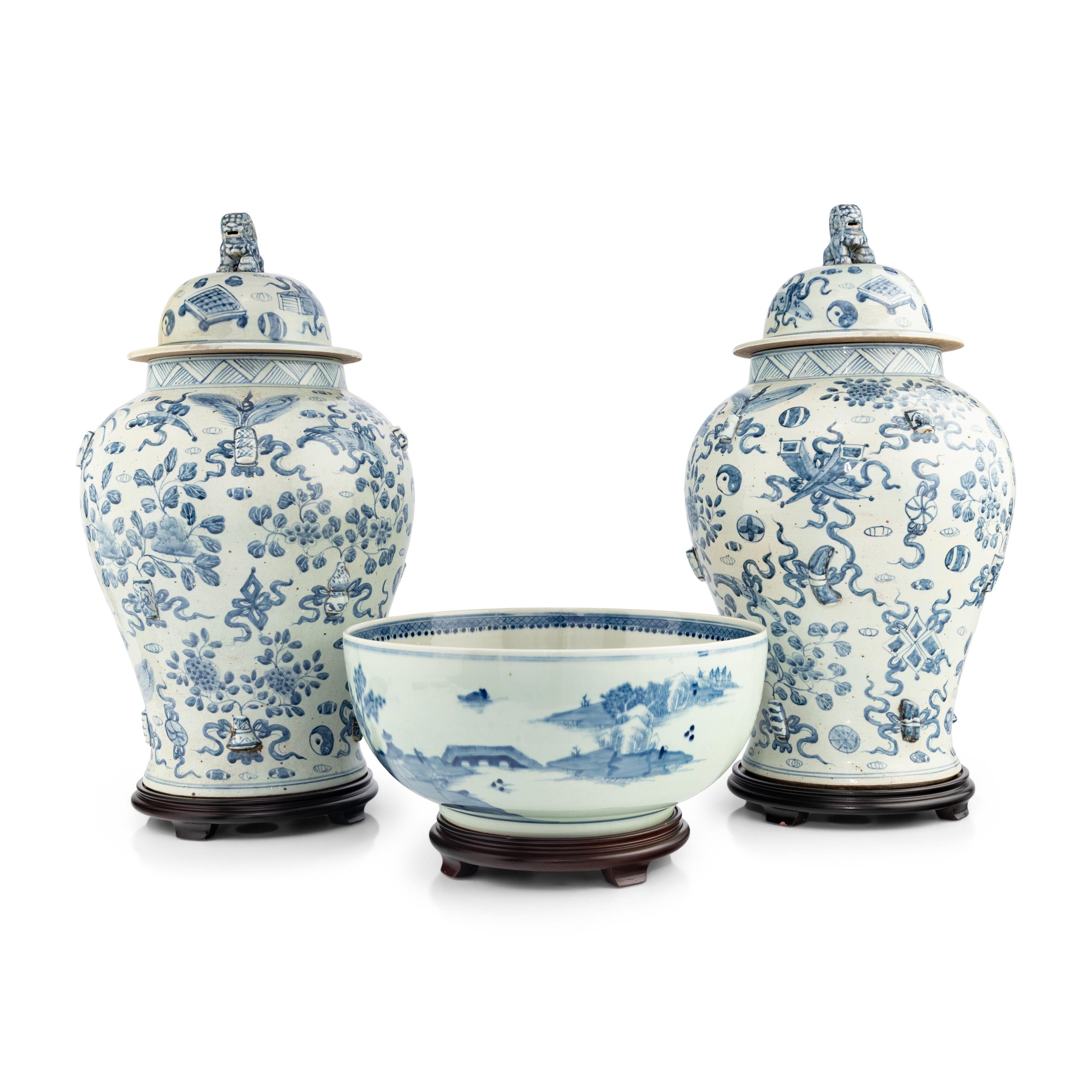 A Collection of Chinese Export Blue and White Porcelain Articles