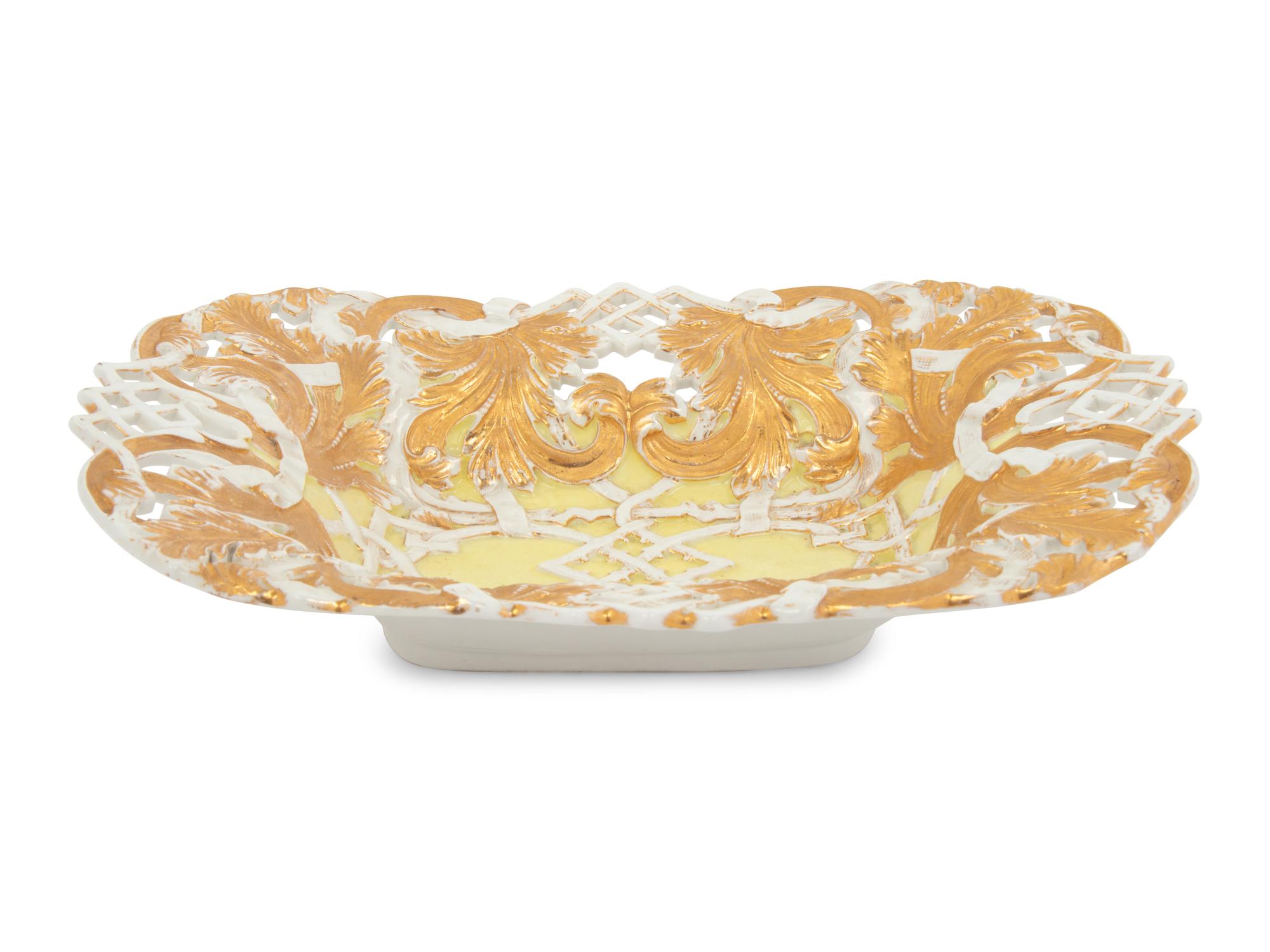 A Meissen Parcel Gilt Porcelain Reticulated Dish