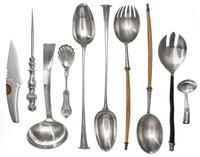 A Collection of Silver and Silver Plate Serving Articles, various makers, comprising two Georgian silver Onslow pattern serving spoons,