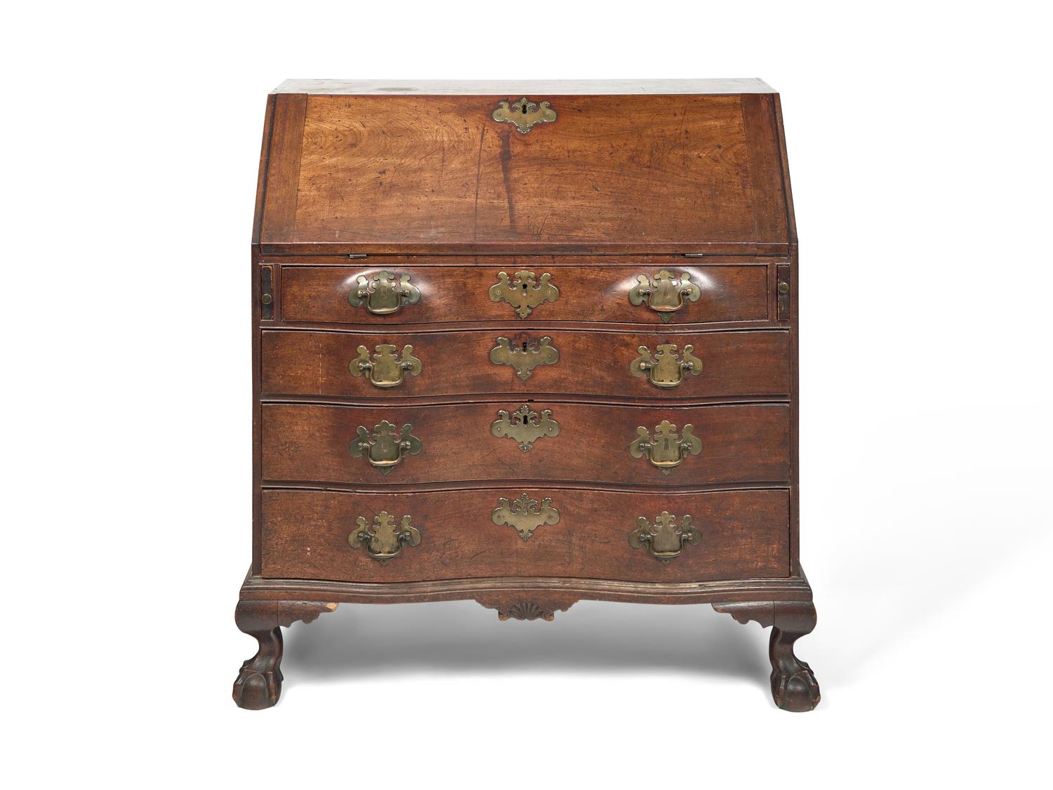 A Chippendale Mahogany Carved Oxbow Slant-Front Desk