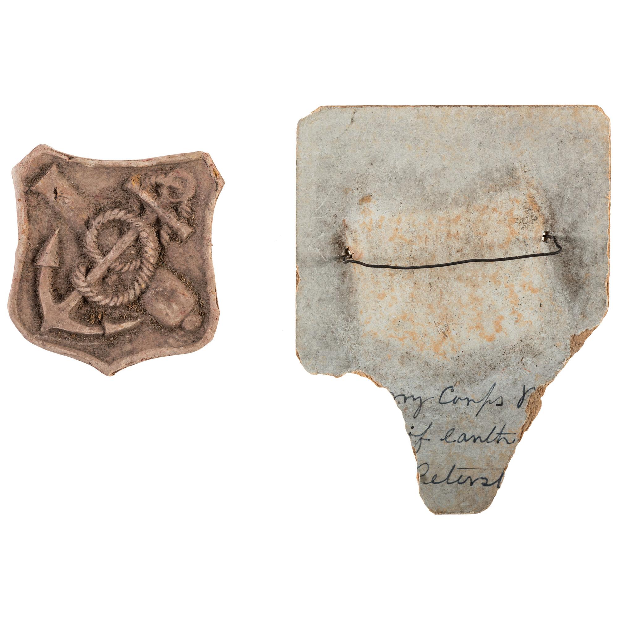 Civil War IX Corps badge comprised of clay from Petersburg Mine Explosion. Petersburg, Virginia, July 1864.
