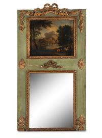 A French Painted and Parcel Gilt Trumeau Mirror