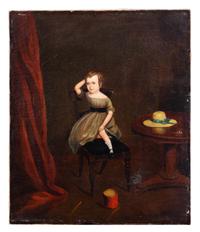 English School, (Early 19th Century), Child Seated on a Chair with a Hat on a Table