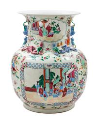A Chinese Rose Medallion Porcelain Vase Height 14 3/4 inches.