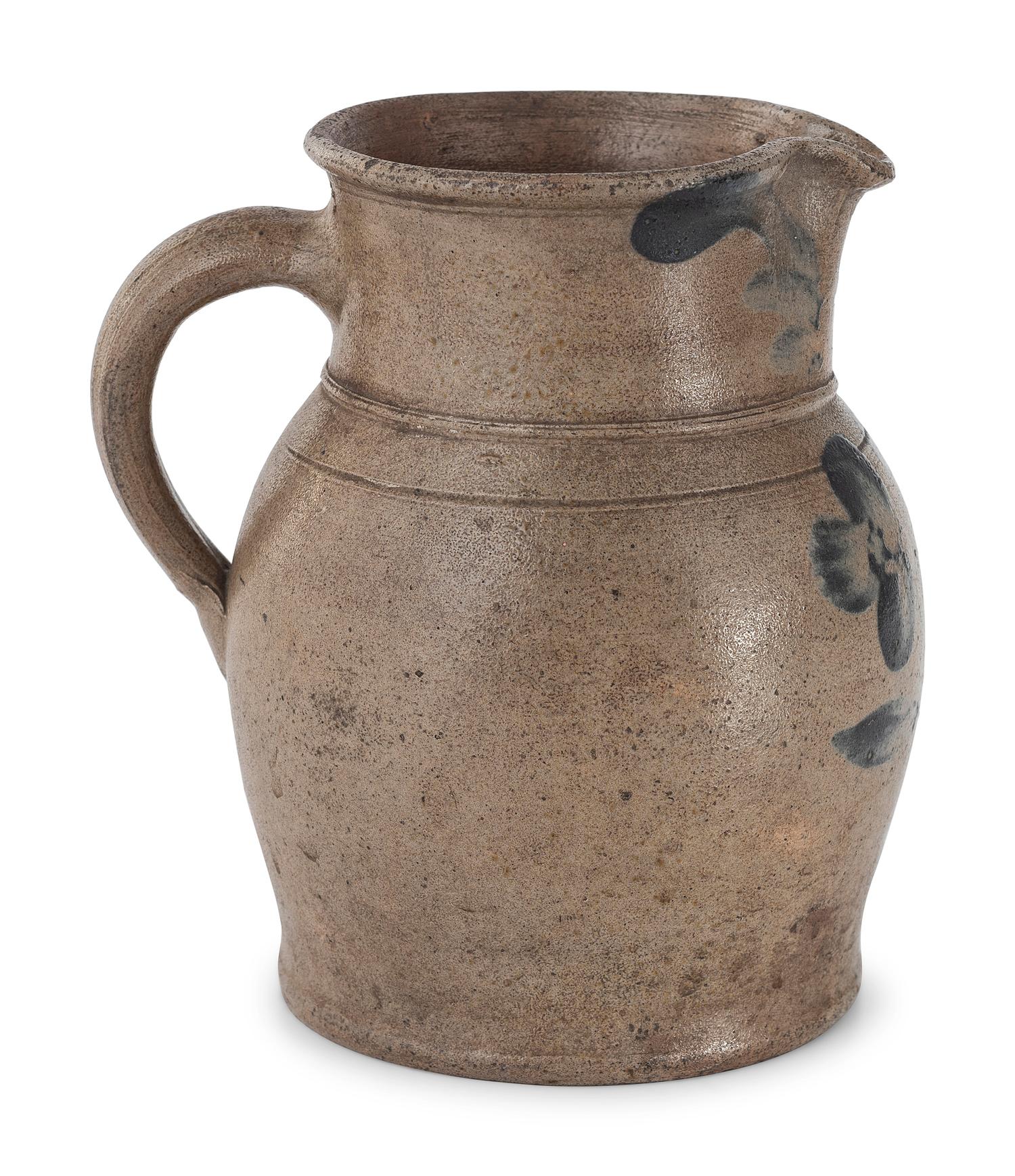 Three Cobalt Decorated Stoneware Pitchers
