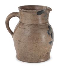 Three Cobalt Decorated Stoneware Pitchers